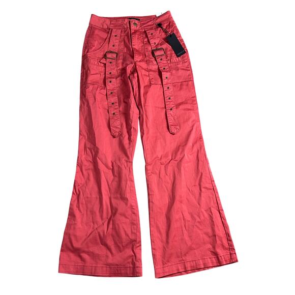 NWT Forever 21 Wide Leg Cargo Pants Size Small Coral Pink Buckle Straps - Picture 1 of 7